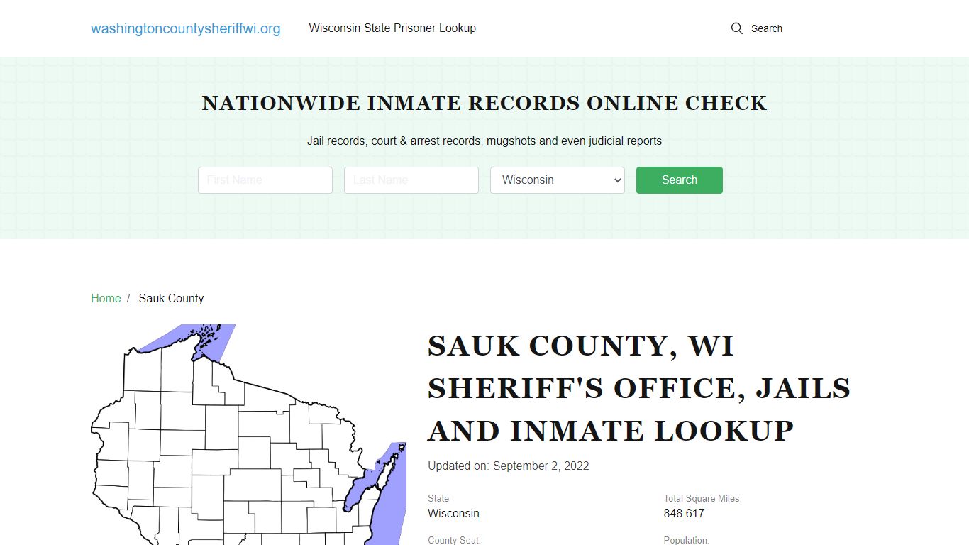 Sauk County WI Sheriff's Office, Jails and Inmate Lookup